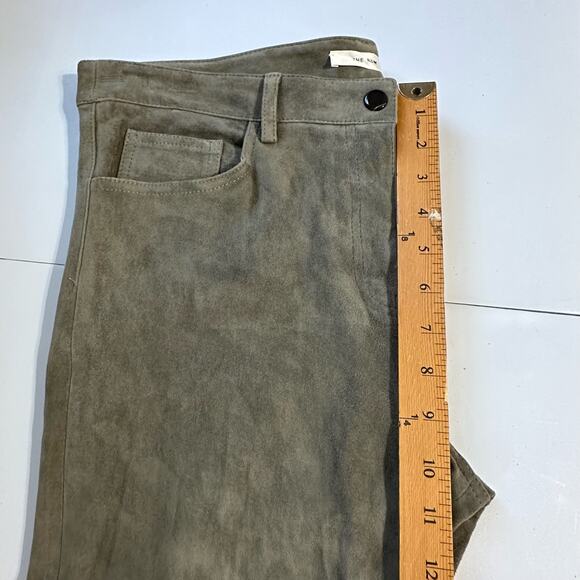 The Row Pants Womens 10 Green 100% Lambskin Suede Straight Pockets High Rise - Picture 12 of 15
